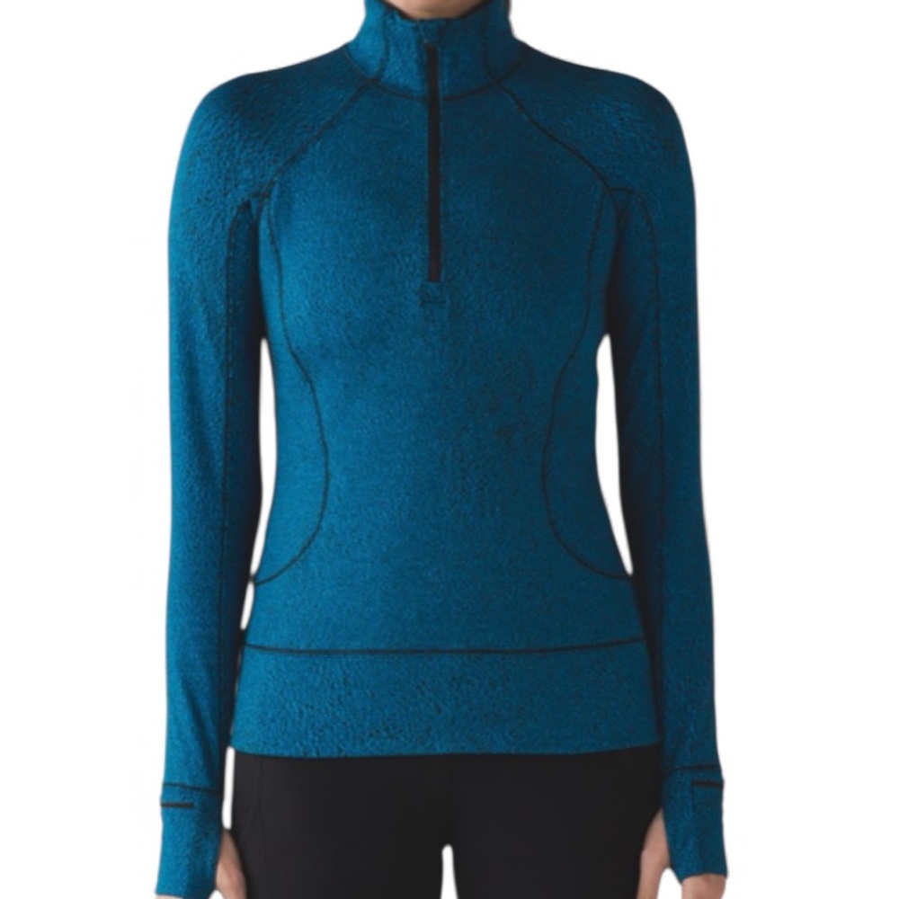 Lululemon Rush Hour 1/2 Zip Running Luon Spray Jacquard Shocking Blue Black 6